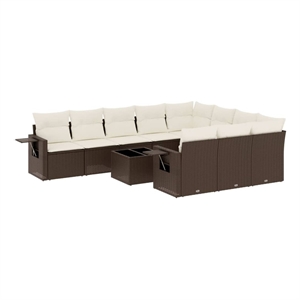 Afuera Living Contemporary Poly Rattan Large Sofa Set in Brown/Cream