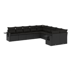 Afuera Living Contemporary 10 Piece Poly Rattan Large Sofa Set in Black
