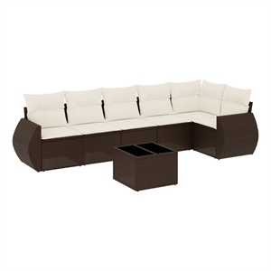 Afuera Living Contemporary Synthetic Poly Rattan 7 Piece Sofa Set in Brown/Cream