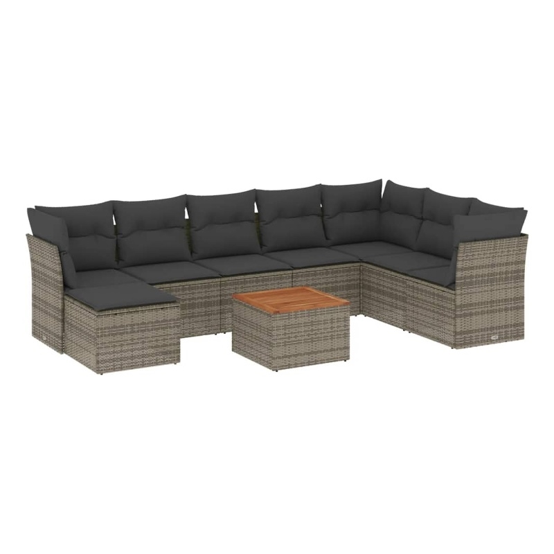 Afuera Living 9 Piece Solid Acacia Wood Small Sofa Set in Gray