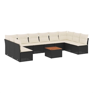 Afuera Living 11 Piece Solid Acacia Wood Sofa Set in Black/Cream