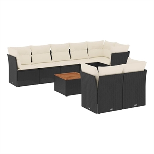 Afuera Living Contemporary Synthetic Poly Rattan 9 Piece Sofa Set in Black/Cream