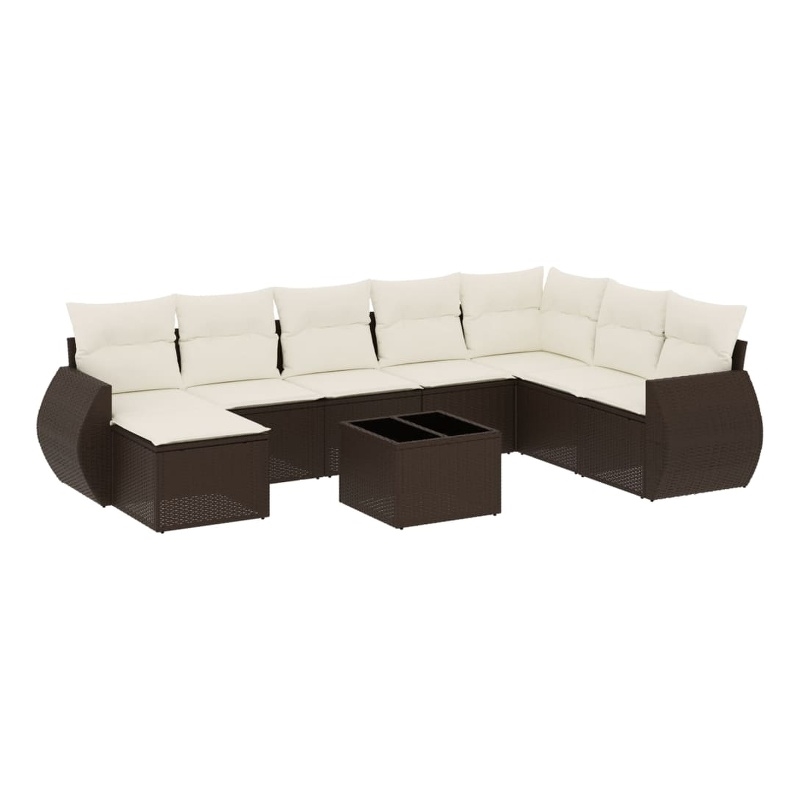 Afuera Living Contemporary 9 Piece Large Sofa Set in Brown/Cream