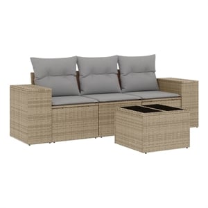Afuera Living Contemporary 4 Piece Poly Rattan Sofa Set in Gray/Beige