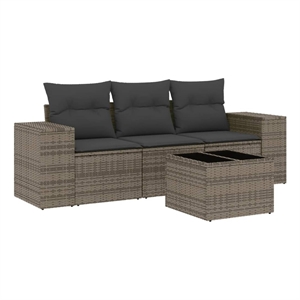 Afuera Living Contemporary 4 Piece Poly Rattan Small Sofa Set in Gray
