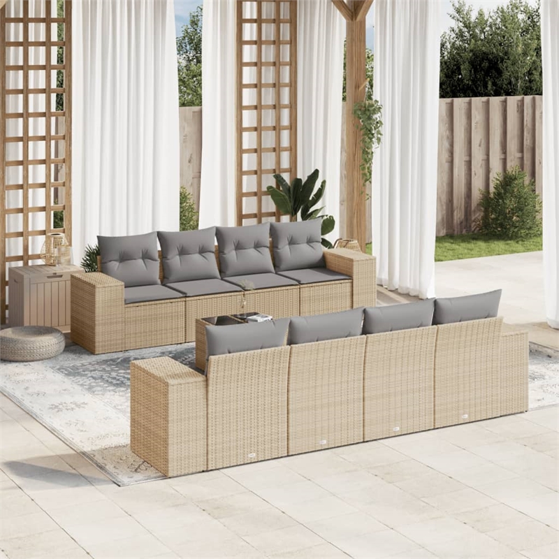 Afuera Living Contemporary 9 Piece Steel Large Sofa Set in Beige