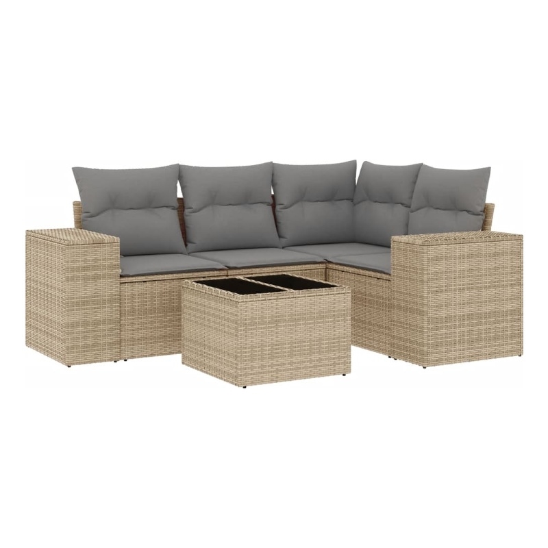 Afuera Living Contemporary 5 Piece Steel Sofa Set in Gray/Beige