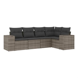 Afuera Living Contemporary 5 Piece Poly Rattan Sofa Set in Gray