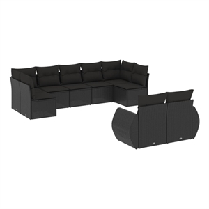 Afuera Living Contemporary Synthetic Poly Rattan 9 Piece  Sofa Set in Black