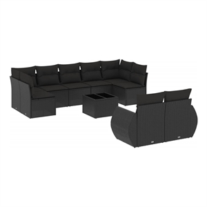 Afuera Living Contemporary 10 Piece Poly Rattan Large Sofa Set in Black