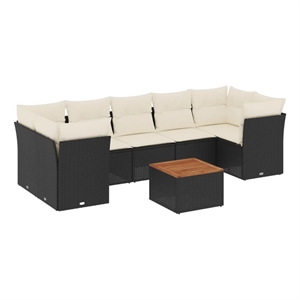 Afuera Living 8 Piece Solid Acacia Wood Sofa Set in Black/Cream