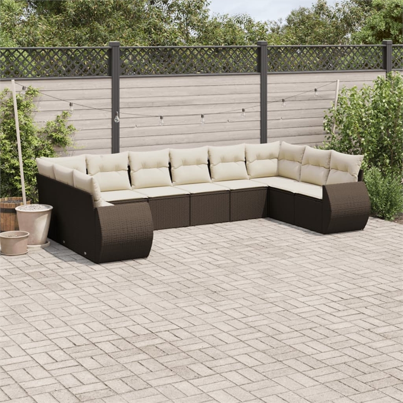 Afuera Living Contemporary 10 Piece Steel Sofa Set in Brown/Cream