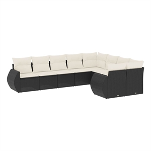 Afuera Living Contemporary 9 Piece Poly Rattan Sofa Set in Black/Cream