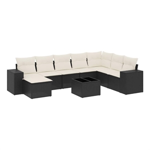 Afuera Living 9 Piece Poly Rattan Small Sofa Set in Black/Cream