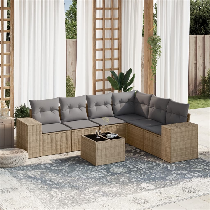 Afuera Living Contemporary 7 Piece Small Sofa Set in Gray/Beige