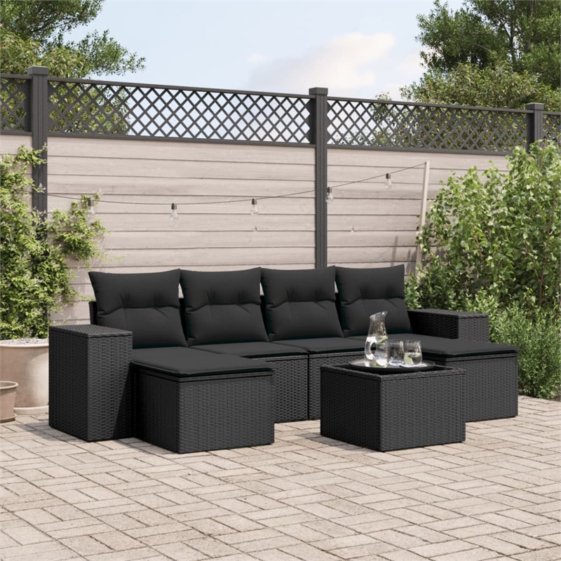 Afuera Living Contemporary 7 Piece Steel Large Sofa Set in Black