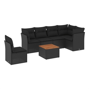 Afuera Living Contemporary 7 Piece Solid Acacia Wood Sofa Set in Black