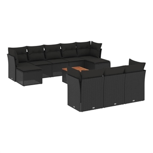 Afuera Living Contemporary 11 Piece Poly Rattan Sofa Set in Black