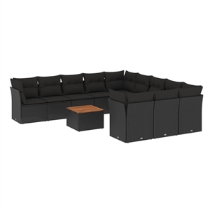 Afuera Living Contemporary 12 Piece Poly Rattan Sofa Set in Black