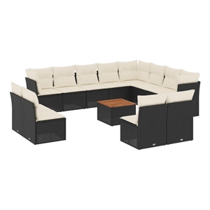 Afuera Living 13 Piece Solid Acacia Wood Sofa Set in Black/Cream