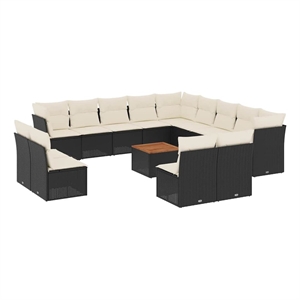 Afuera Living Contemporary 14 Piece Poly Rattan Sofa Set in Black/Cream