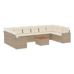 Afuera Living Contemporary 11 Piece Poly Rattan Sofa Set in Cream/Beige