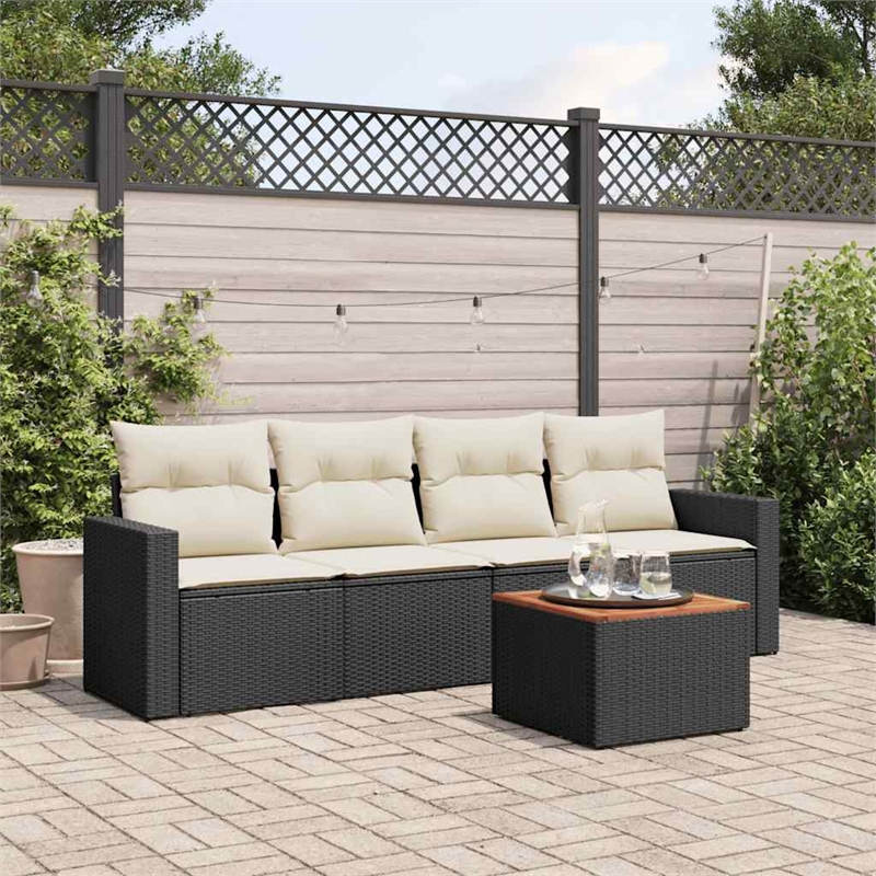 Afuera Living Contemporary 5 Piece Small Sofa Set in Black/Cream