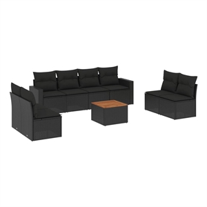 Afuera Living 9 Piece Solid Acacia Wood Large Sofa Set in Black