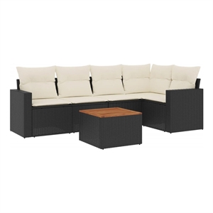 Afuera Living 6 Piece Poly Rattan Small Sofa Set in Black/Cream