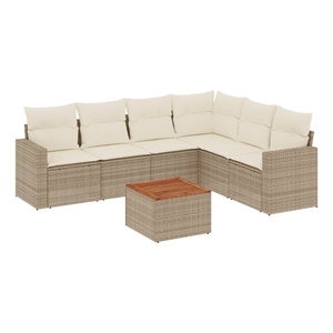 Afuera Living Contemporary Synthetic Poly Rattan 7 Piece Sofa Set in Cream/Beige