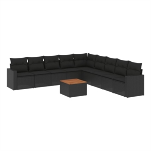 Afuera Living Contemporary Synthetic Poly Rattan 10 Piece  Sofa Set in Black