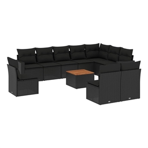Afuera Living Contemporary Synthetic Poly Rattan 11 Piece Sofa Set in Black