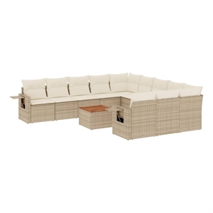 Afuera Living Contemporary 12 Piece Poly Rattan Sofa Set in Cream/Beige
