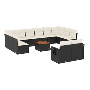 Afuera Living 13 Piece Solid Acacia Wood Sofa Set in Black/Cream