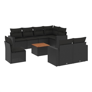 Afuera Living Contemporary 9 Piece Solid Acacia Wood Sofa Set in Black