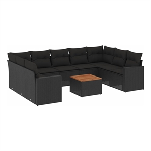Afuera Living 10 Piece Solid Acacia Wood Large Sofa Set in Black
