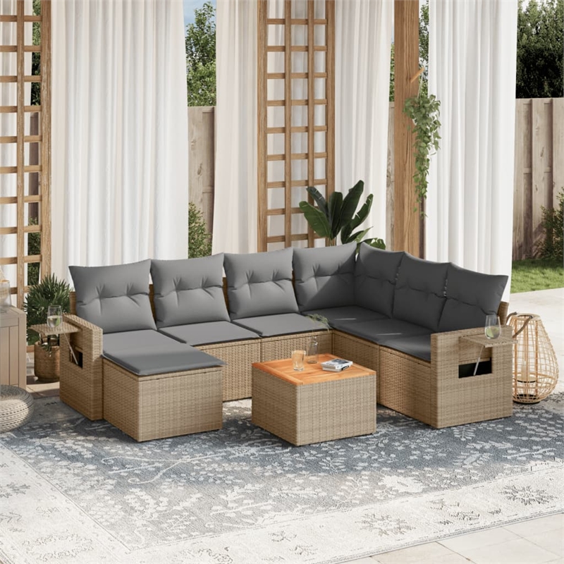 Afuera Living Contemporary 8 Piece Steel Sofa Set in Gray/Beige