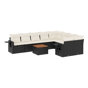 Afuera Living 10 Piece Solid Acacia Wood Sofa Set in Black/Cream