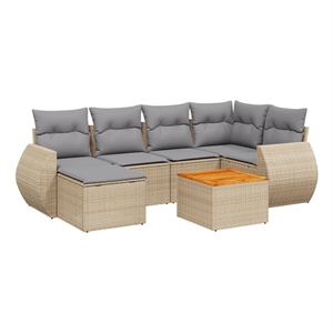 Afuera Living Contemporary 7 Piece Poly Rattan Sofa Set in Gray/Beige