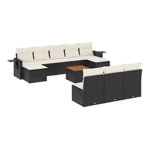 Afuera Living Contemporary 11 Piece Poly Rattan Sofa Set in Black/Cream