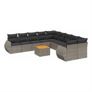 Afuera Living Contemporary 11 Piece Solid Acacia Wood Sofa Set in Gray