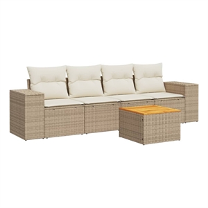 Afuera Living 5 Piece Solid Acacia Wood Small Sofa Set in Beige