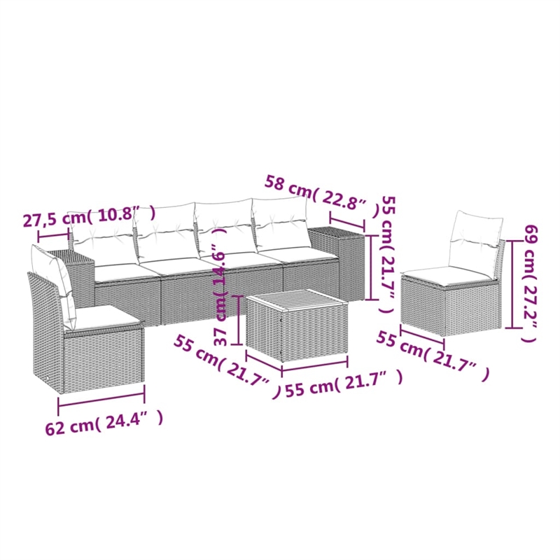 Afuera Living 7 Piece Solid Acacia Wood Sofa Set in Gray/Beige