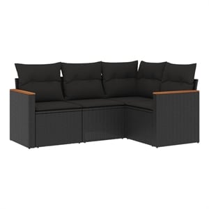Afuera Living Contemporary 4 Piece Poly Rattan Large Sofa Set in Black