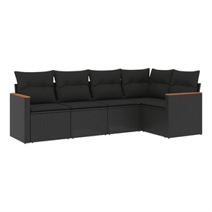 Afuera Living Contemporary 5 Piece Poly Rattan Sofa Set in Black