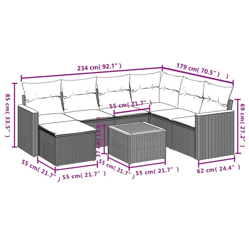 Afuera Living Contemporary 8 Piece Steel Large Sofa Set in Gray