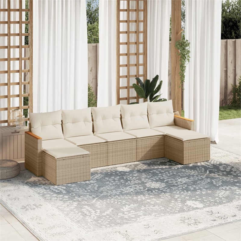 Afuera Living Contemporary 7 Piece Steel Sofa Set in Cream/Beige