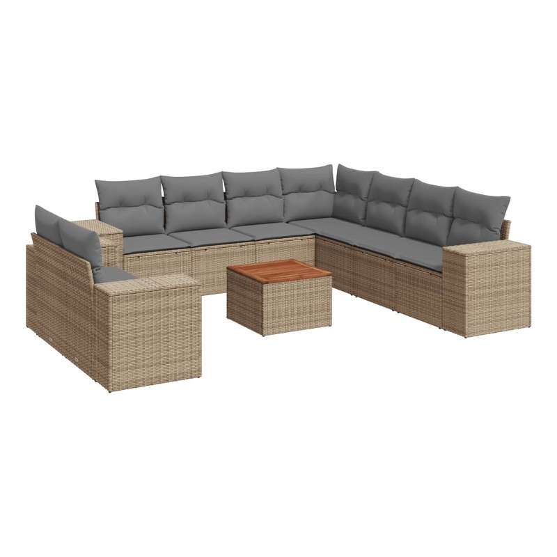 Afuera Living Contemporary Solid Acacia Wood Sofa Set in Beige