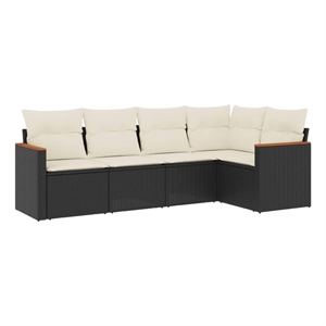 Afuera Living Contemporary 5 Piece Poly Rattan Sofa Set in Black/Cream