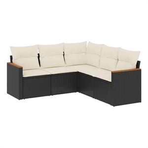 Afuera Living Contemporary 5 Piece Poly Rattan Sofa Set in Black/Cream